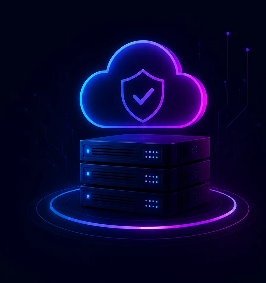 Nuvem protegida sobre servidores digitais conectados